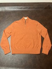 TOMMY HILFIGER Mens S 100 Cotton 1/4 Zip Mock Neck Logo Sweater Great Condition