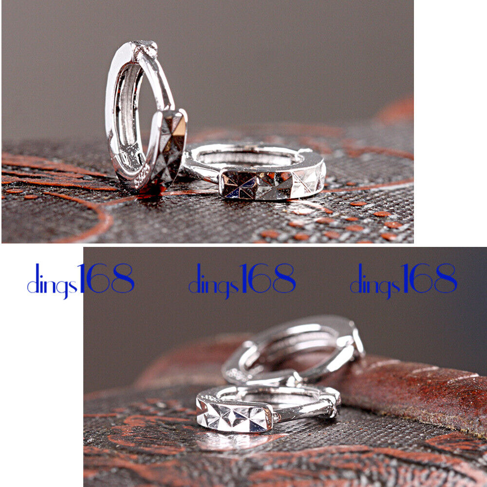 Real 925 Sterling Silver Tarnish-Resist Diamond-Cut Huggie Hoop Earrings 12mm B1J