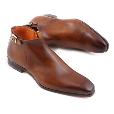 NIB $1095 SANTONI Fatte a Mano Brown Ankle Boots with Buckle Detail US 6 Shoes