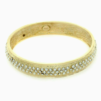 hsn Paula Abdul CZ Crystal rhinestone Gold Over size Bangle Bracelet
