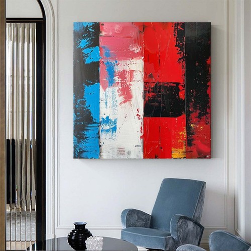 Hand Painted red Abstract Painting Texture Acrylic Modern blue Art Oil Painting - Picture 2 of 6