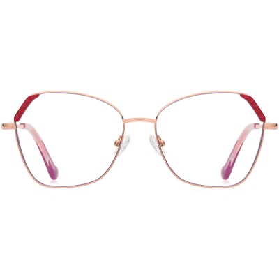 Spring Loaded Spectacle Frames Geometric Glasses for Women Metal Eyeglasses Frame Spring Loaded Arms ...