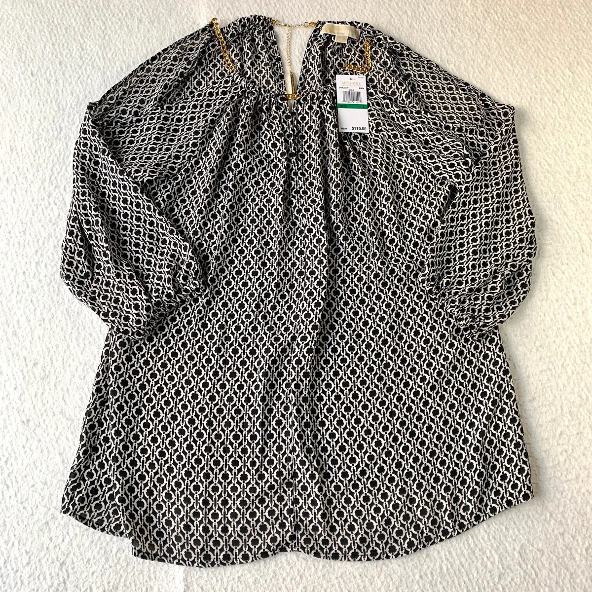 Michael kors black and white blouse Clearance