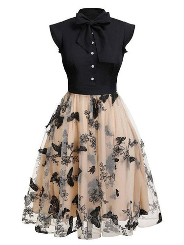 Ladies 3d Butterfly Dresses Vintage 40s 50s Rockabilly Evening Party Swing-dress - Picture 7 of 7