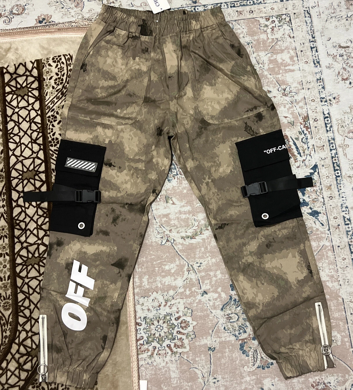 Choiean Streetwear Ribbons Cargo Pants Mens Camouflage Camo Sweatpants Casual