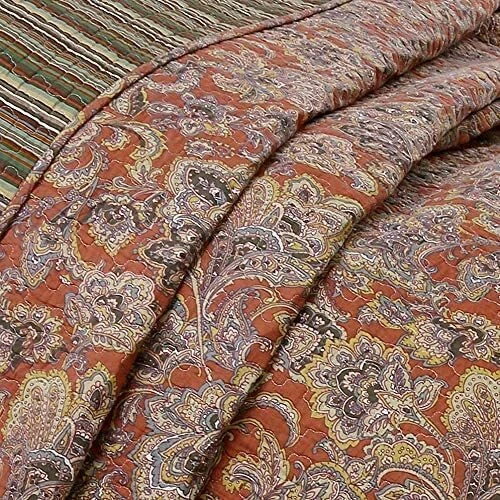 Lara Spice Paisley Reversible 100%Cotton Quilt Set Bedspread Coverlet Daybed - Image 3 of 4