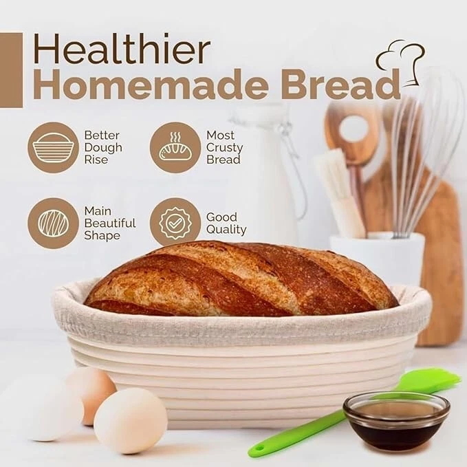 Rattan Bread Proofing Basket Set Sourdough Bannetons Proving Basket Bread Baking - Image 3 of 4