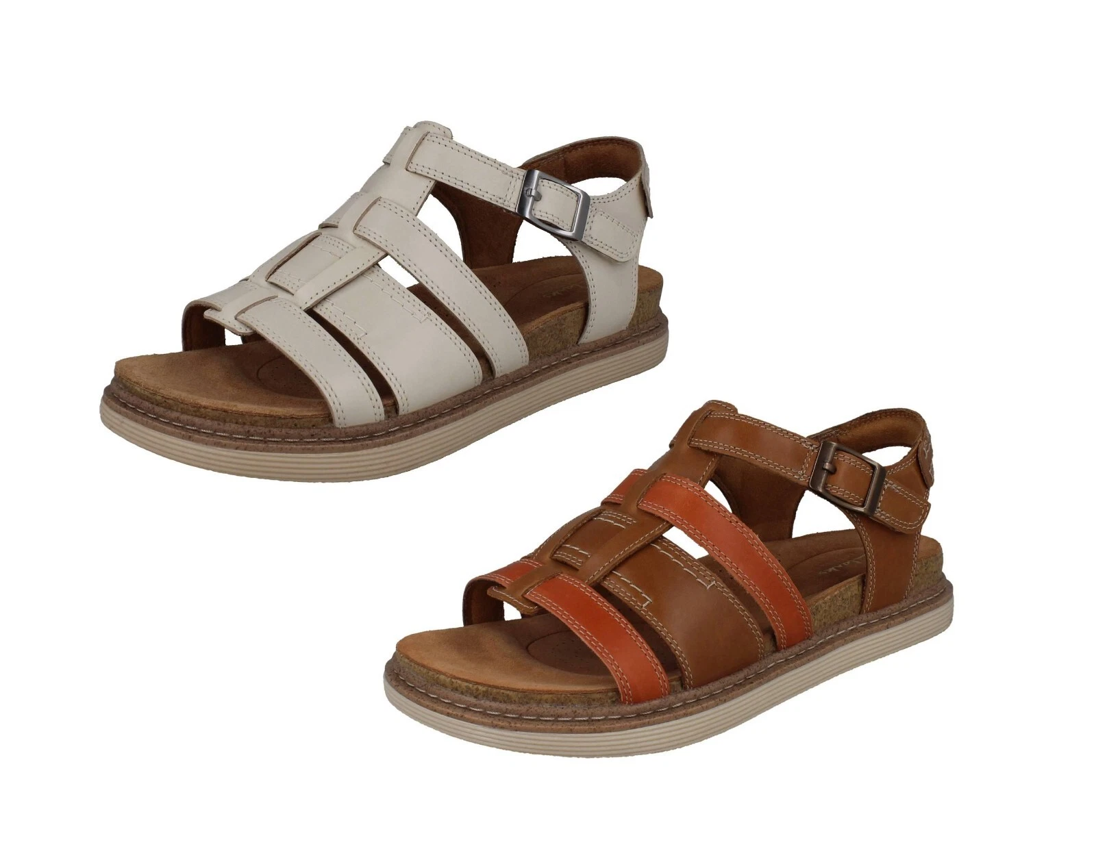 SANDALI BASSI DONNA CLARKS LARGHI IN PELLE PANNA