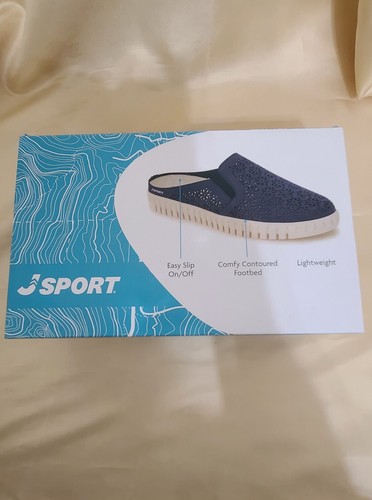 JSport Comfort Slip-On Sandals Women Size 7M Floral Mule Shoes Blue With Box - Picture 10 of 11