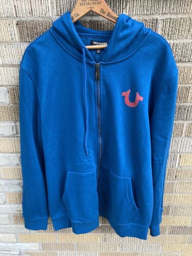 TRUE RELIGION Mens XL HOODIE ZIP UP Teal BUDDHA HORSESHOE Y2K Inspired NEW $109