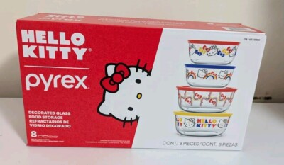 Pyrex Hello Kitty Decorated Glass Food Storage Container 8 Piece Set