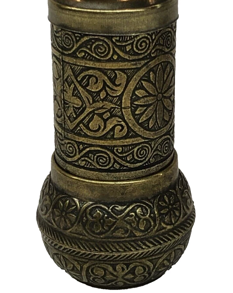 Molinillo de pimienta de 4,3"" sal especias semilla latón antiguo color turco otomano vintage Foto 2 de 4