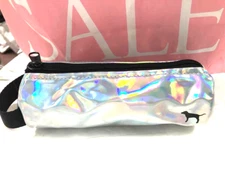 Victoria's Secret Cosmetic Bag Makeup Pencil Case Iridescent Silver NWT