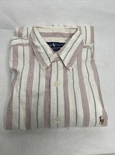 Ralph Lauren Button Down Shirt Yarmouth Size 16 1/2 - 34 White Red Gray Striped