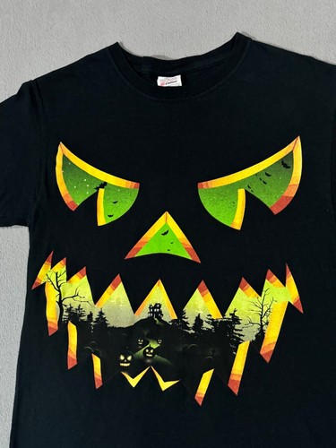 Halloween Pumpkin Vtg Y2K Fruit Of The Loom 3D Horror Scary Bat T Shirt -S - Picture 2 of 11