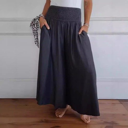 Ladies Palazzo Pants Culottes High Elastics Waist Wide Leg Summer Baggy Trousers - Picture 8 of 10