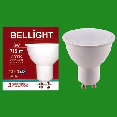 6x 8W Bellight LED 6500K Daylight White GU10 Instant On Spot Light Bulbs Lamps