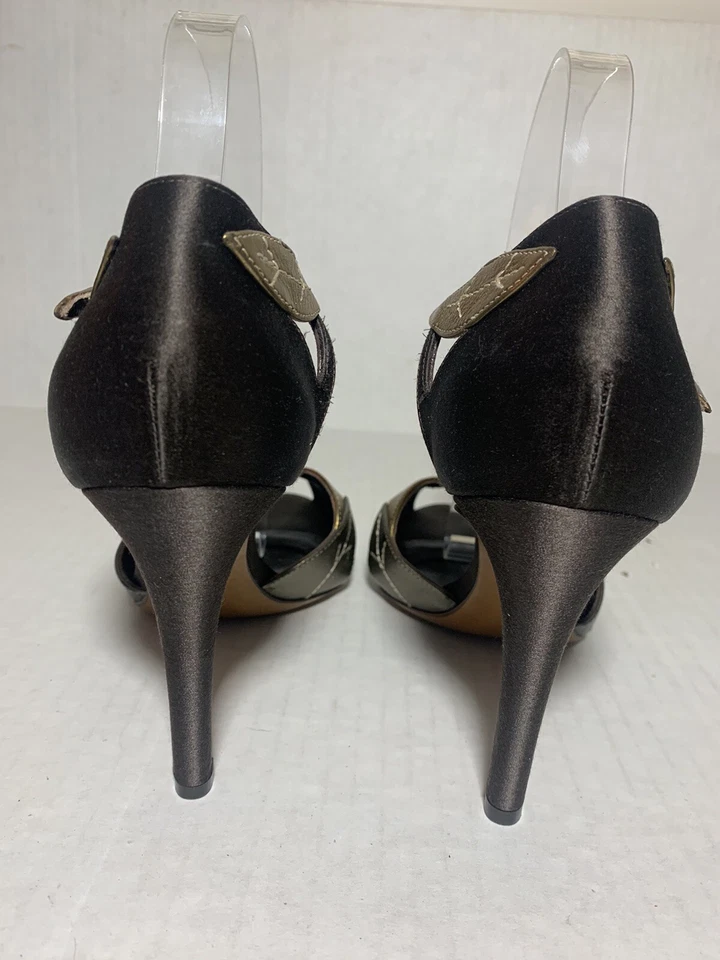 Moschino Heels Metallic Leaves Leather Ankle Strap Open Toe Size 39 US 8.5 - Image 3 of 4