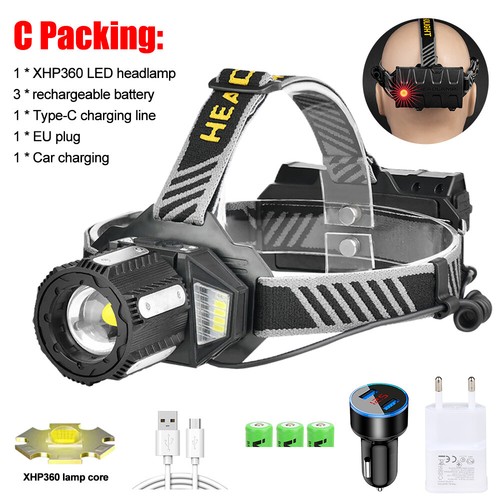 Faro LED XHP360 90000LM Super Brillante Antorcha Cabezal Zoom USB Luz de Carga - Imagen 12 de 12
