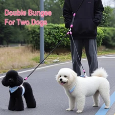 Double Dog Leash No-Tangle Dogs Lead Reflective w/ Swivel Coupler Padded Handle