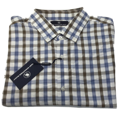 $89.50 Hart Schaffner Marx MEN'S S/S Plaid Shirt Cotton Multi Color Brown, XL