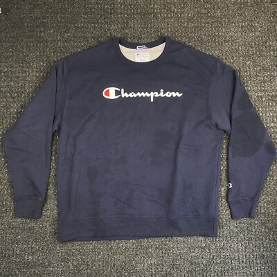 Vintage Champion Crewneck Sweatshirt Sweater Navy Blue Spellout XXL 2XL  50/50