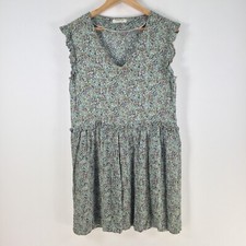 Vintage Love dress womens Medium shift green floral sleeveless Vneck 102717