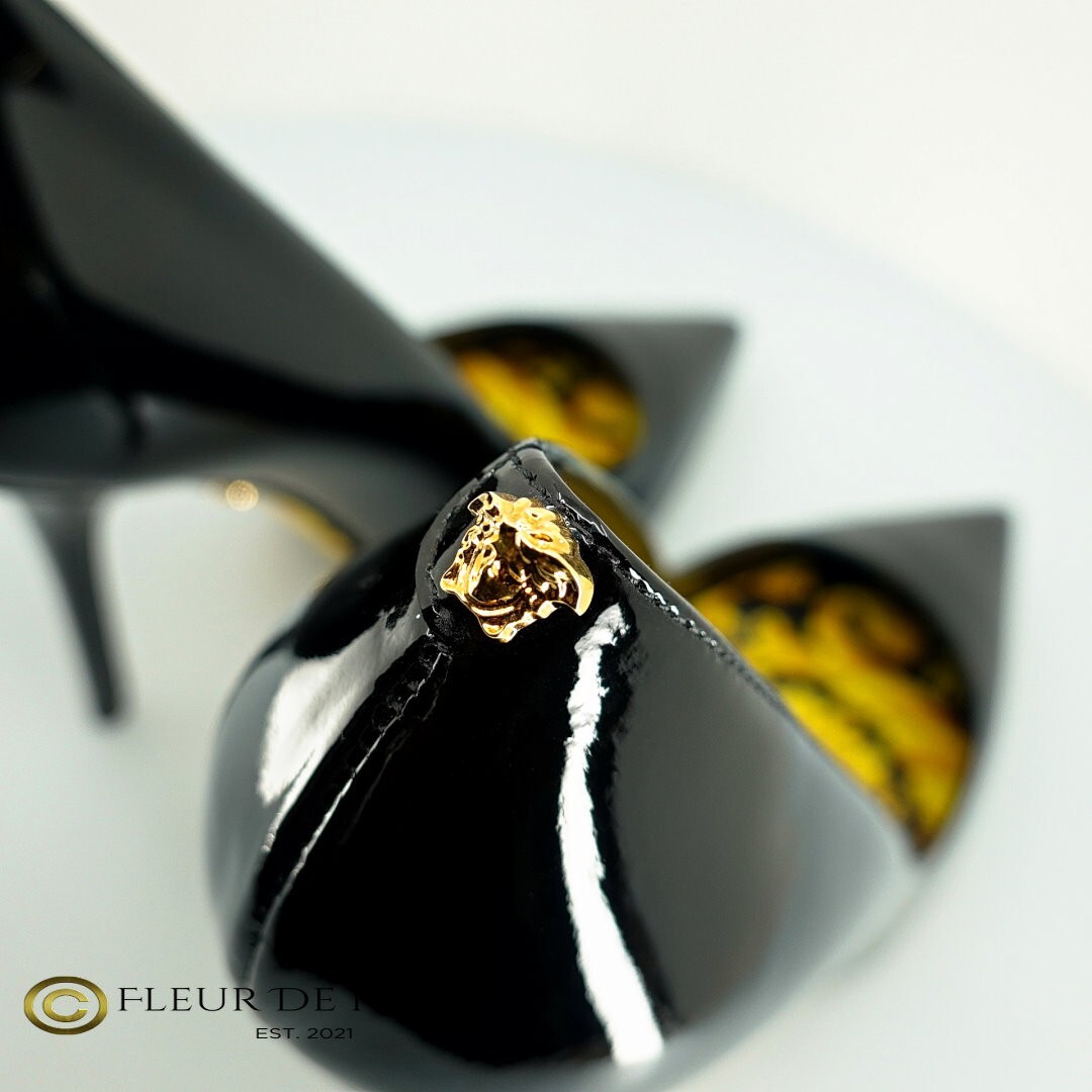 Versace Black Medusa Barocco Print Patent Leather Pointed Toe Pump