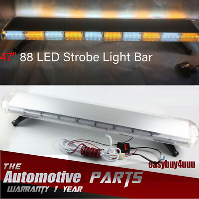47''88 LED Strobe Light Bar Emergency Beacon Warn Tow Truck Flash Amber And White