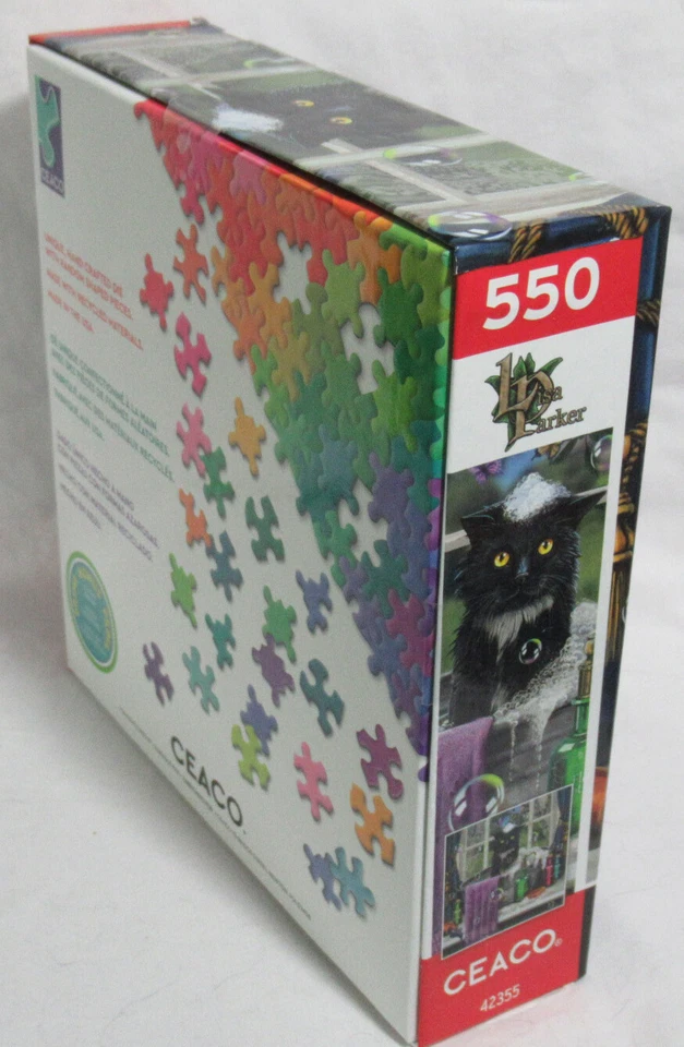 Ceaco 550 Piece Puzzle NIGHT SPIRIT Lisa Parker Black & White CAT IN BUBBLE BATH - Image 2 of 3