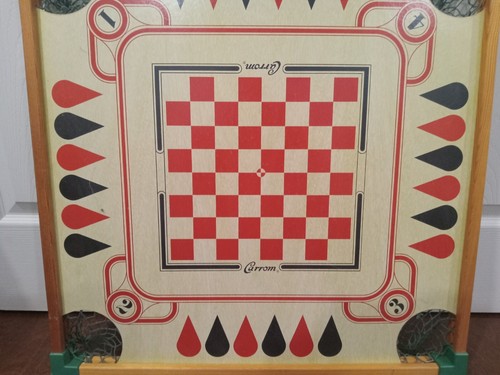 Vintage 26” 1970s Carrom Game Board Many Pieces Wood 2 Sided Board Game - Picture 2 of 5