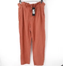 NWT Veronica Beard Pants Womens 10 Mocha Karter Linen Cotton High Rise Straight