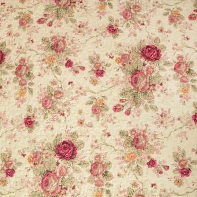 QUALITY NEW!~ COZY VINTAGE CHIC SHABBY IVORY PINK RED GREEN YELLOW ROSE LEAF QUILT SET