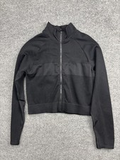 Fabletics Track Jacket Womens Small Black Cropped Full Zip Knit Athletic Running