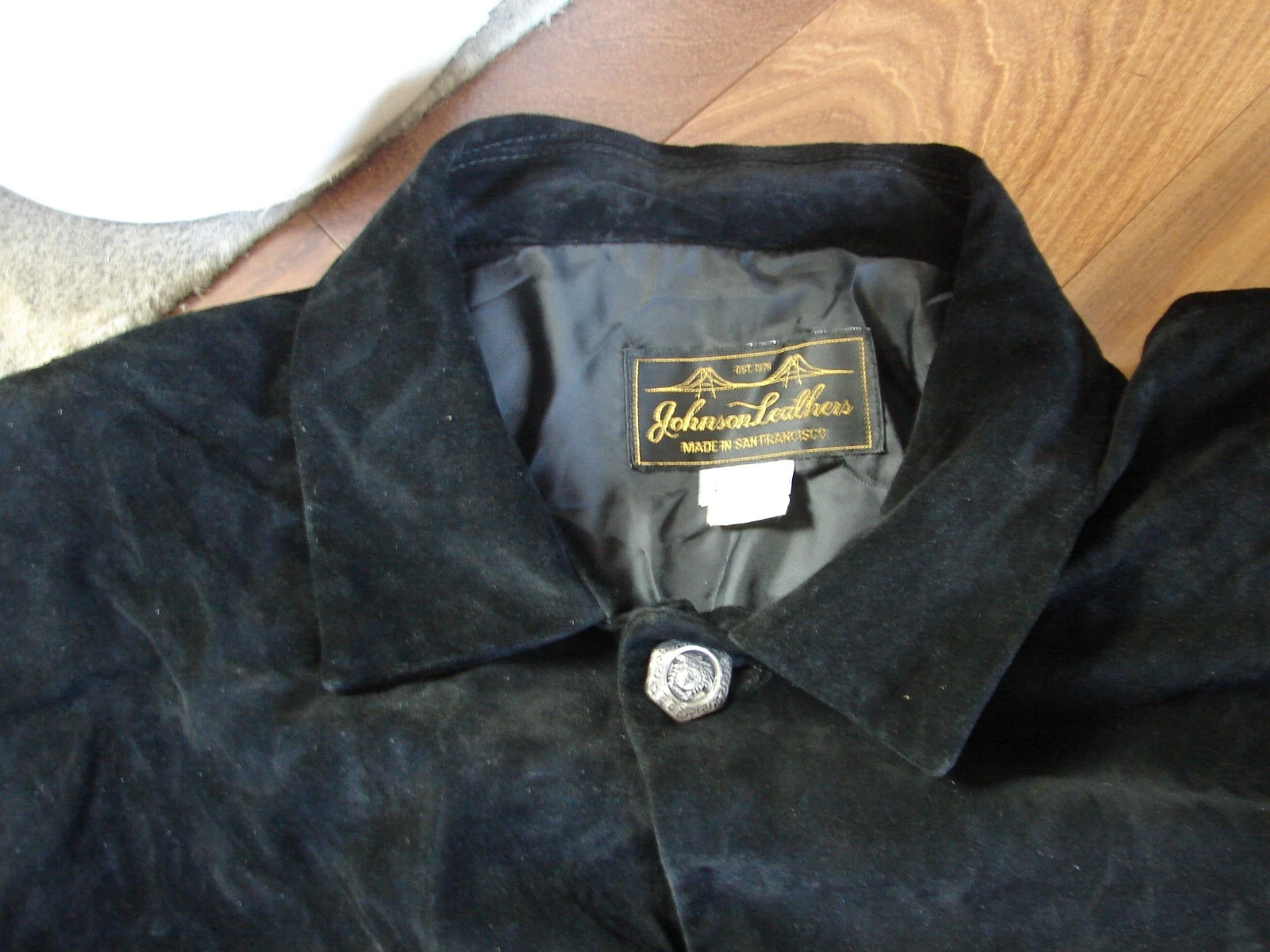 Johnson Leathers San Francisco Suede Jacket Men's Size Large Black Vintage USA - product detail image 3