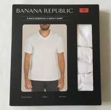 3-Pack Banana Republic Mens Essential V-Neck T-Shirt White Size M in box