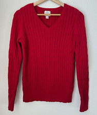 St. John's Bay Women  s Red Cable-Knit V-Neck Pullover Sweater S
