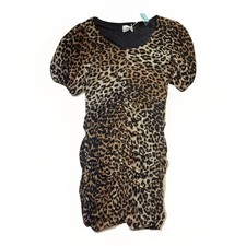 Ganni leopard mesh rushed dress puffy sleeves size M NWT