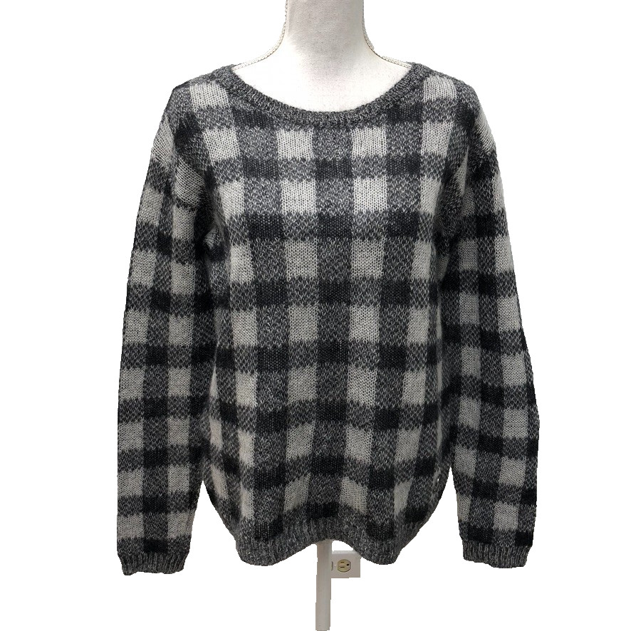 Moncler Women's Medium Gray Plaid Wool Jumper Sweater | Limited Time Offer!