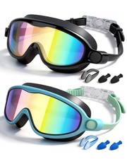Swim Goggles 2 Pack, Wide View Swimming Goggles for 3-15, Anti Fog UV No Leak...