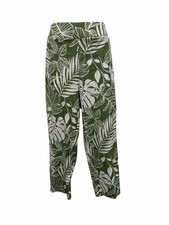 NWT Investments Sz S Linen Rayon Cropped Pants Pullover Lime Palm Straight Leg