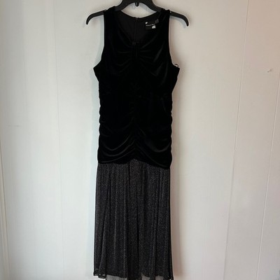 Maison Tara Womens Velvet Metallic Pleated Midi Dress Black Silver 65847MAK 10