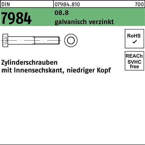 Zylinderschraube DIN 7984 Innen-6Kt M5X20 8.8 Galv.Verz. 500St.-image