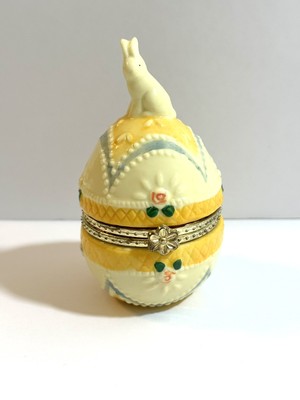Ceramic Decorated Egg Bunny Rabbit Trinket Box Figurine Keepsake Tooth Fairy