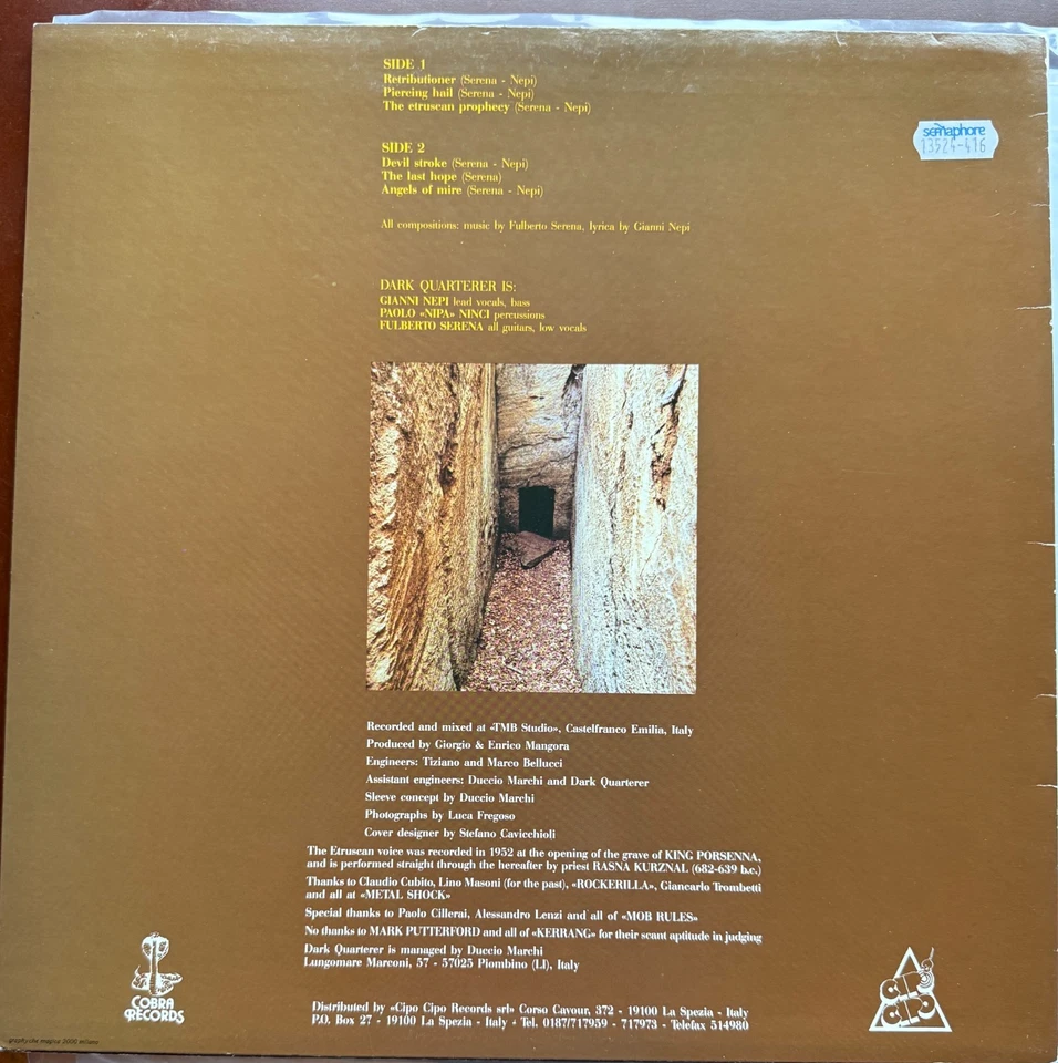 Dark Quarterer – The Etruscan Prophecy - Cobra Records CR 011 - 1988 LP 1STPRESS - Image 2 of 4