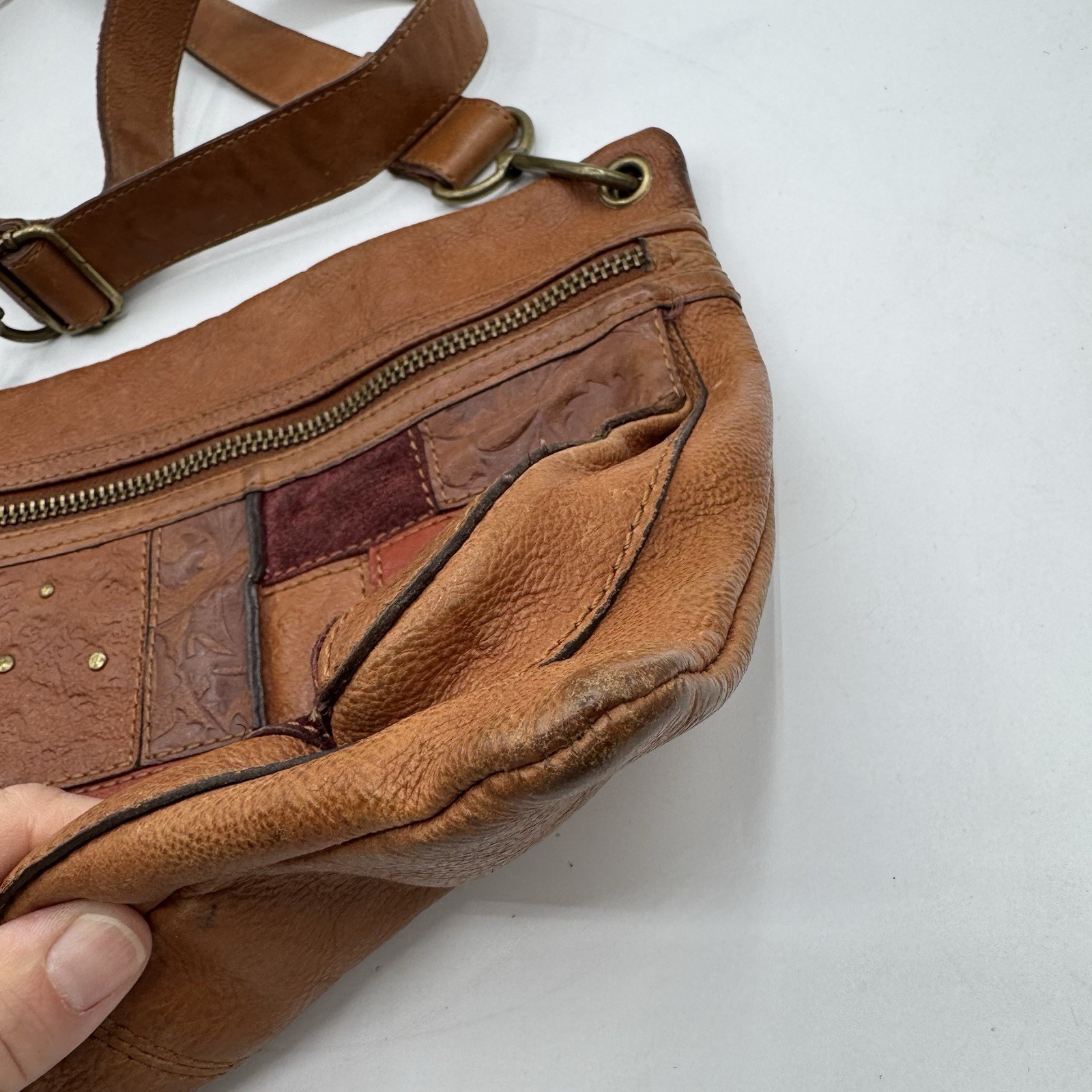 Fossil Key Multicolor Patchwork Leather Suede Poc… - image 3