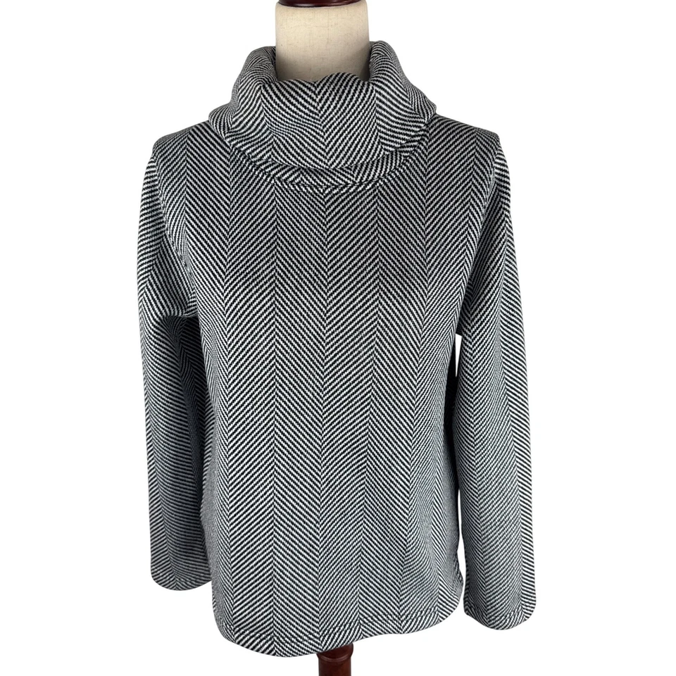 J. Suéter Pullover Crew Negro Blanco Espiga Cuello Manga Larga Para Mujer M Foto 2 de 4