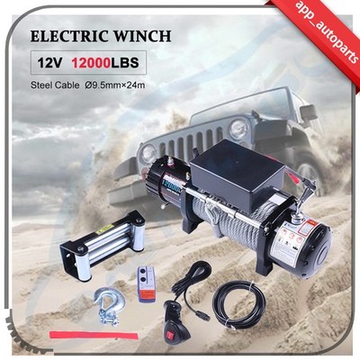 12000LBS Electric Winch Waterproof Truck Trailer 24m Steel Rope Off-Road 4WD
