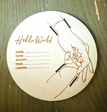 Round "Hello World" Baby Birth Plaque - Wooden- Display for Hospital Bracelets