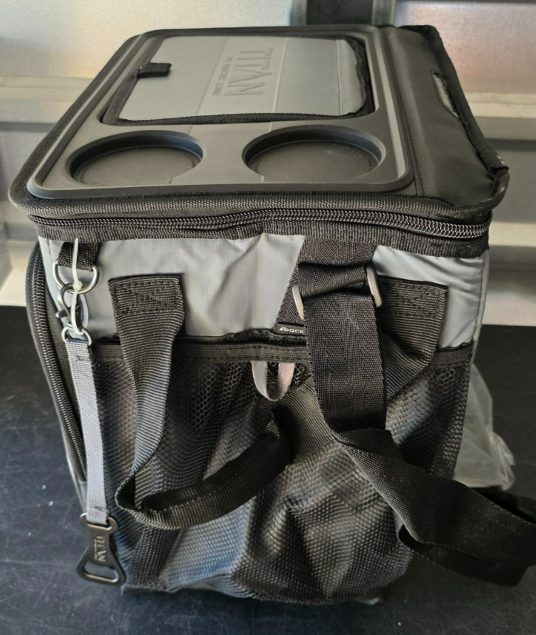 Titan 40 Can Collapsible Cooler - Gray - TableTop with 2 drink holders - 1740589